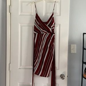 Burgundy stripped wrap dress